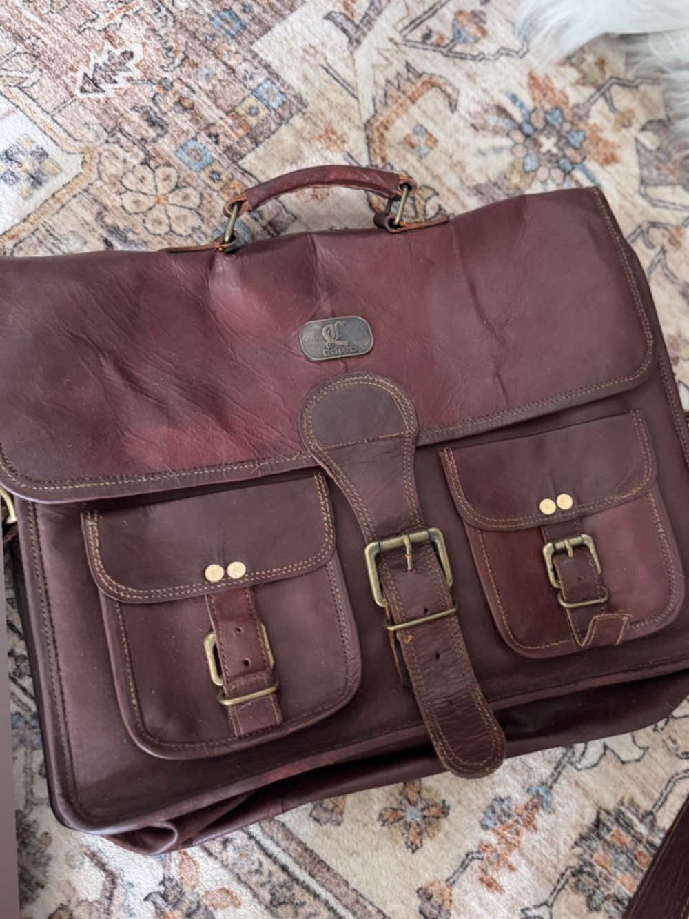 Classic Men's Leather Briefcase Messenger in Dark Brown